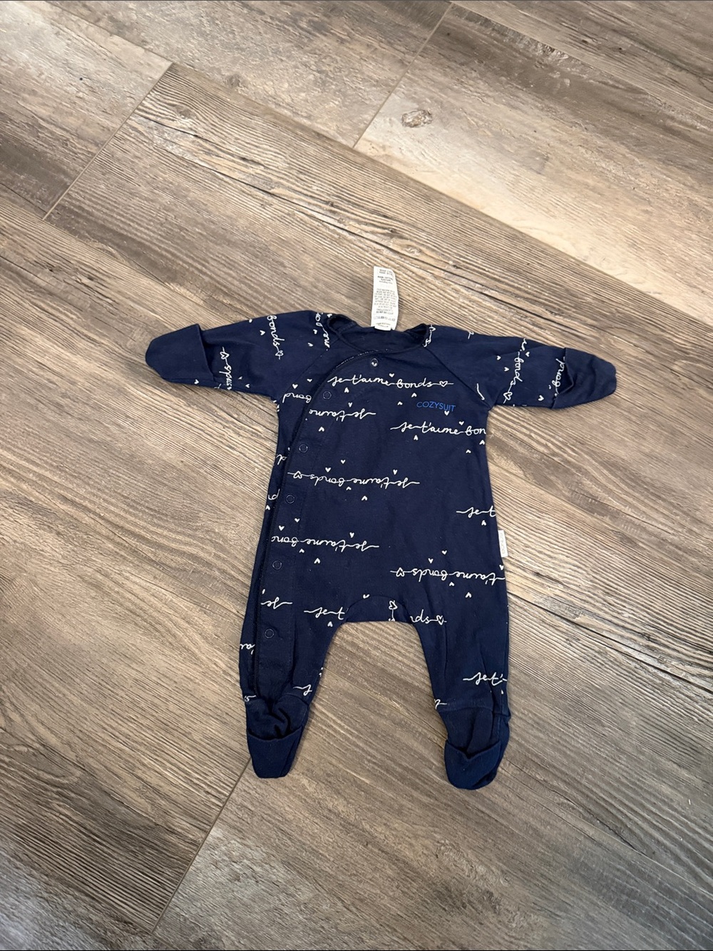 Bonds Baby Navy Script-Print One-Piece Footed Sleeper